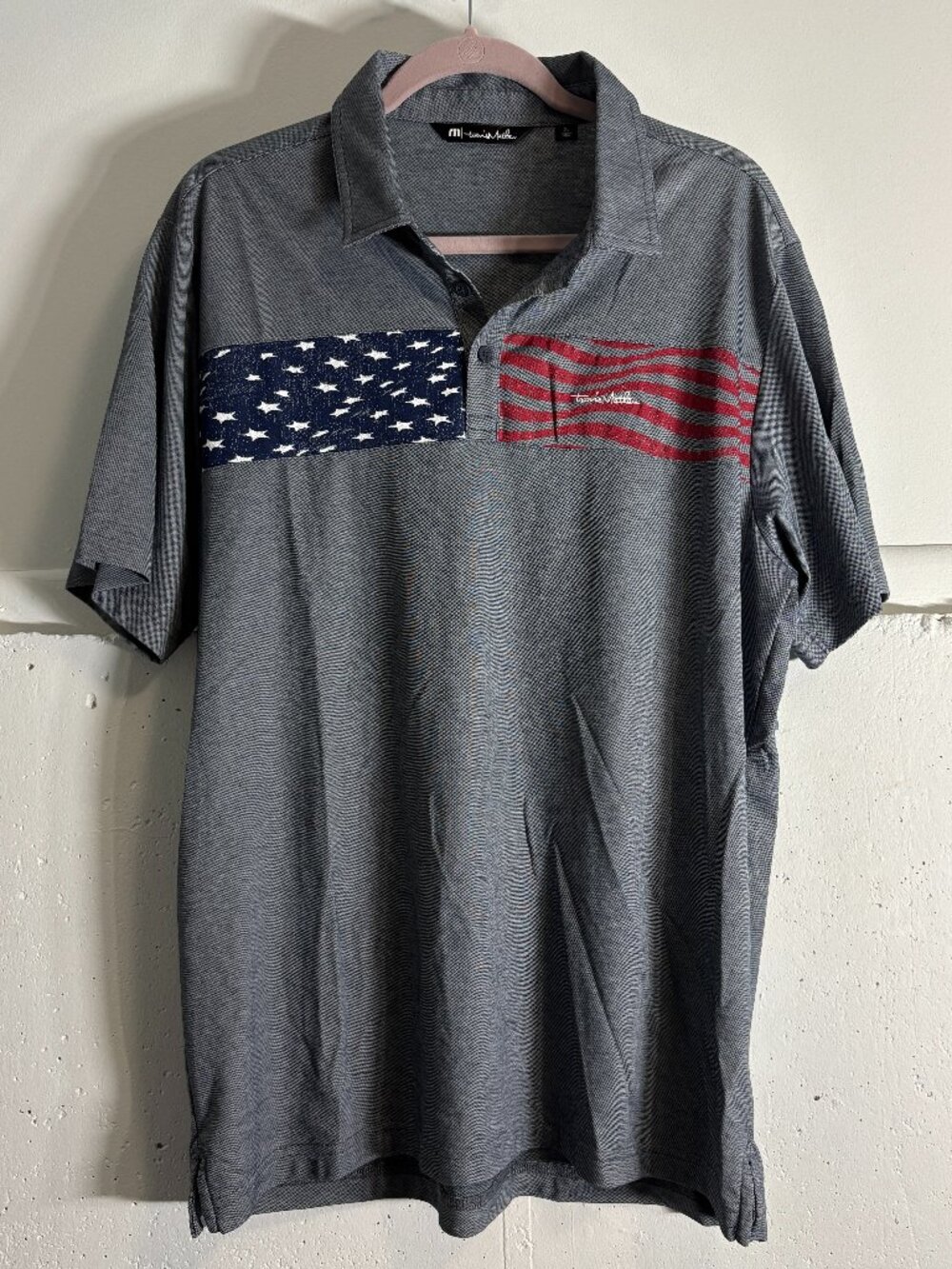 Travis Mathew Gray American Flag Short-Sleeve Polo